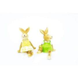 HEITMANN DECO 1014255 - Rabbit - Polyresin - Set of 2 - Sitting - Easter Decoration - Brown/Green/Yellow - Approx. 8 x 7.5 x 10 cm