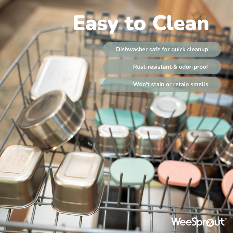 WeeSprout Stainless Steel Dip Containers with Leakproof Silicone Lids -