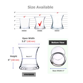 WGV Unique Bouquet Vase, 5.5" W, 6" H, Clear Short Hurricane Concaved Neiman Glass Floral Container, Home Wedding Event Decor, 1 Piece (VHV0606)