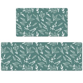 Aiawoxc Kitchen Mats for Floor, Kitchen Rugs Set of 2, Cushioned Anti Fatigue Runner Rug, Absorbent Non Slip Floor Home Decor Mat, 17 in x 30 in & 17 in x 47 in, Morandi Green Leaf
