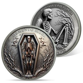 AtSKnSK Memento Mori Coin Man Lives Only Once Skull Challenge Coin Cool Gifts on Stoicism Medallion Chip Stoic Gifts Keepsake for Women Men