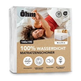 Matratzenschoner 140 x 190 cm | Matratzenauflage | Wasserdicht & geräuschlos | Hypoallergene & saugfähige Baumwolle | Anti-Milben | Rundum bis 40 cm |Oeko-Tex | Ôhm
