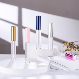 CAIYA 5PCS Empty Lip Gloss Tubes, 10ml Empty Lip Glaze Bottle with Rubber Stoppers, Transparent Refillable Lip Gloss Containers DIY Makeup Lipgloss Making Kit(Sliver)