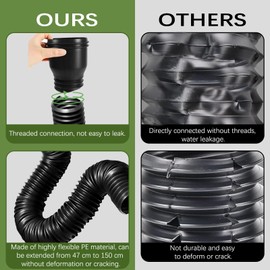 AROMUJOY 1 Piece Drain Flexible Downpipe Extension, Round Extendable Rain Gutters Downpipe Extensions from 47 to 150 cm, Gutter Drain Connection Set for Downpipe 80/100 mm, Black