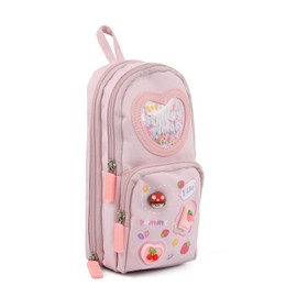 Dokpav Estuche Para Lápices De Gran Capacidad Con 3 Compartimentos,Lapiceras Organizadoras De Lona Organizador De Papelería,Aesthetic,Diseño De Cremallera,Para Niñas Escolar Oficina Trabajo (Rosa)