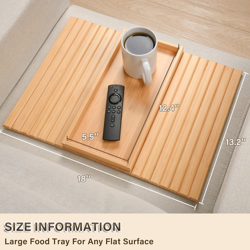YUBAMIN Bamboo Sofa Arm Tray, Anti-Dropping Couch Arm Tray, Foldable
