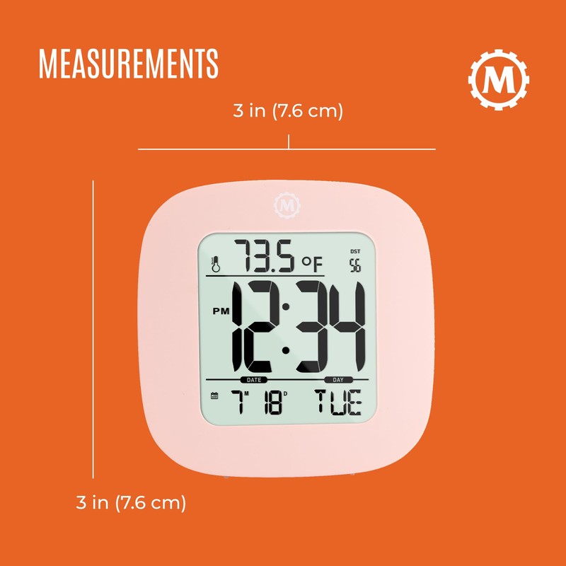 MARATHON Compact Alarm Clock with Temperature & Date, Pink -