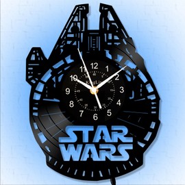 Luke Decor Vinyl Uhr, Star Clock Krieg Sci-Fi Filme Thema 12 Zoll LED Nachtlicht Zimmer Dekoration 7 Farben Dekoration Wanduhr, leuchtende Geschenke für Filmliebhaber, Geburtstagsgeschenk