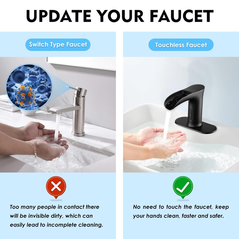 CDLODIN Automatic Sensor Touchless Waterfall Bathroom Sink Faucet, Modern Electronic