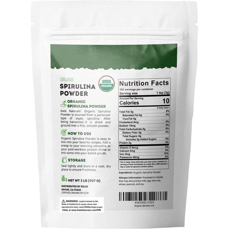 Kate Naturals Organic Spirulina Powder. Nutrient Dense Superfood for Smoothies