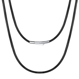 Bestyle Waterproof Braided Leather Cord Chain Necklace, Men Women DIY Woven Wax Rope Chain for Pendant, 2/3mm Width, 16-30" Length (2mm 22")