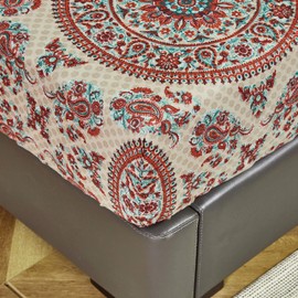 Tache Bohemian Mandala Fitted Sheet + Pillowcases - Retro Vintage Rustic Boho Chic Medallion Paisley Boteh 15-inch Deep Pocket Bed Sheet, 3 Piece Set, Cal King