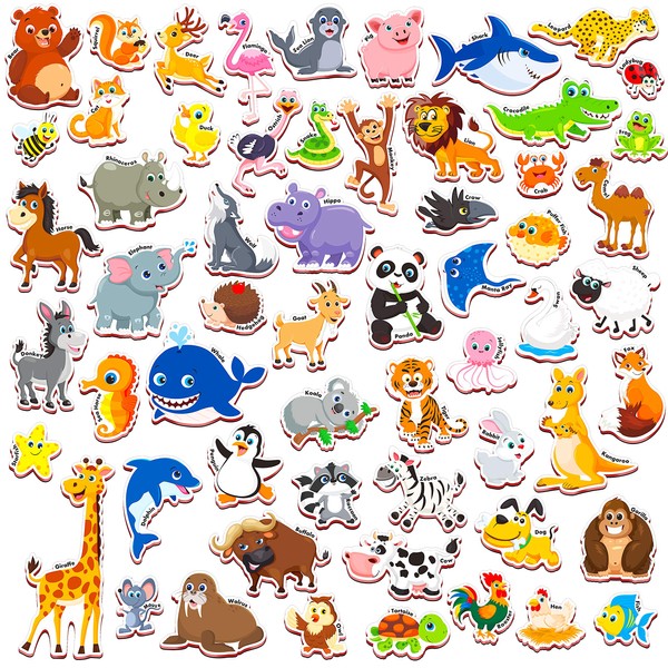 SpriteGru 59 PCS Cartoon Animals Zoo Magnets for Toddlers Kids, Perfect Preschool Learning