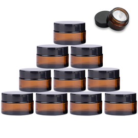 SuQurtom Pack of 10 Amber Cosmetic Jars, 30 ml, Glass Cream Jar, Refillable Containers, Brown Glass Containers for Cosmetics, Creams, Lotions, Essential Oils