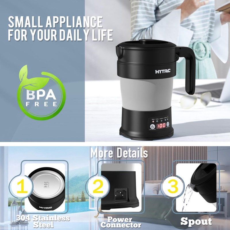 HYTRIC Travel Electric Kettle, 700ML Foldable Small Electric Kettle BPA-Free,
