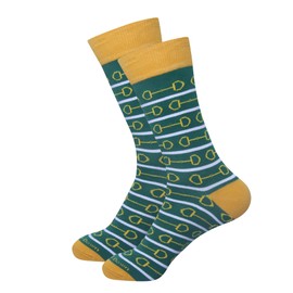 Barrel Down South Green Horse Bit Mens Socks - Derby Day Accessories - Kentucky Horse Racing Gifts - Derby Party Decorations - Unisex Horse Race Attire and Apparel, White, 6-12