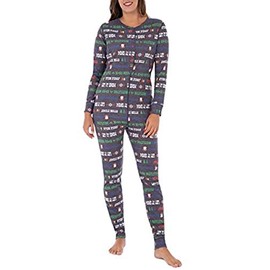 Fruit of the Loom Womens Christmas Ribbed Union Suit, Jingle Bells, Medium-Large