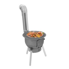 Wood Burning Stove, Outdoor Camping Stove with Chimney Pipe & 3 Stove Rings, Steel Plate Portable Cooking Stove with Detachable Legs for Backyard, Picnic, Camping & Hunting