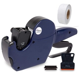 Perco Pro 2 Line Price Gun, 8 Digit 2 Line Price Label Gun Preloaded with Roll of 750 White Labels & Inker