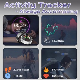 Smart Ring Fitness Tracker Sleep Tracking Heart Rate Monitor Pedometer, Waterproof Activity Tracker Fitness Ring Steps Counter, Gesture Controls for Short Video, 8 Days Last, Classical Silver, #12