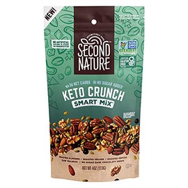 Second Nature Keto Crunch Smart Snack Mix, 4 oz Individual Snack Packs (Pack of 6) - Certified Keto Gluten Free Snack - No Sugar Added Dark Chocolate and Nut Trail Mix, Ideal for Travel Snacks
