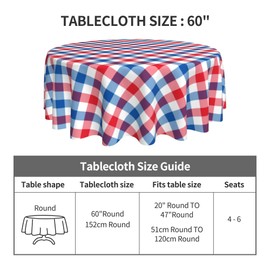 SuQKXCo 4th of July Round Tablecloth 60 inch Patriotic Memorial Day Tablecloths Independence Day Red White and Blue Checkered Table Covers for Kitchen Party Decoration
