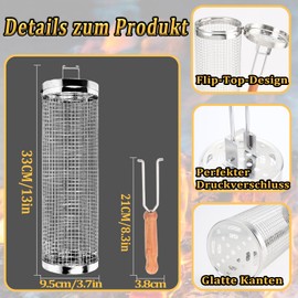 Set of 2 Stainless Steel Grill Baskets with Removable Handle, Grill Accessories, BBQ Grill Vegetables Grill Basket, Cylindrical, Rolling Grill Basket, Barbecue Accessories, Camping and Patio Grills,