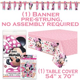 Minnie Mouse Birthday Party Supplies |Minnie Mouse Party Decorations| Minnie Birthday Party, Easy Setup and Takedown with Banner, Table Cover, Plates, Napkins & Sticker