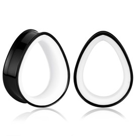 DOEARKO 2PCS Teardrop Shape Stainless Steel Outer Ring & PLA Inner Plug Ear Gauges (2g/6mm - 1"/25mm) Hypoallergenic Double Material for Stretched Ears Lightweight & Breathable Plugs (B&W, 19mm(3/4"))