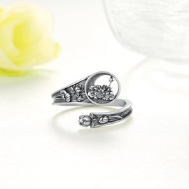 Lotus Ring 925 Sterling Silver Lotus Spoon Rings Jewelry Adjustable Thumb Rings for Women
