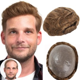 BEEOS 0.08mm Thin Skin Toupee for Men, V-looped Real Human Hair Mens Hair Piece 8x10 Inch PU Base Mens Toupee #18 Blonde