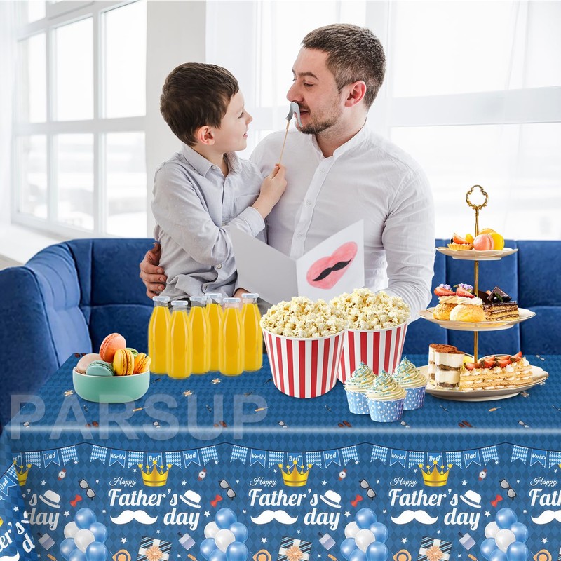 3PCS Fathers Day Disposable Tablecloth - 108" × 54", Happy