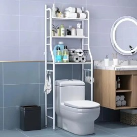 3-Tier Metal Over-the-Tank Toilet Storage Rack Space-Saving Easy No-Drill Assembly Over-the-Toilet Paper Holder Hooks OrganizerColor: White Color