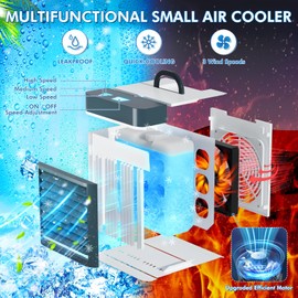 Portable Air Conditioners, Anti-leakage Water Mini Air Cooler with 3 Speeds, Personal Ice Air Conditioner for Room Desk Office Home Tent(White)