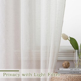 OWENIE OWENIE Linen Blend Sheer Curtains 84 inches Long 2 Panels Set for Bedroom, Natural Linen Light Filtering Semi Sheer Cutain for Living Room Rod Pocket Drapes, 2pcs, Each 40 W x 84 L