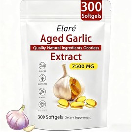 ELARE Aged Garlic Extract Capsules 7500 Odorless - 300 Count, Garlic Supplement, 2-Year Matured - for Heart & Immune Support, Gluten-Free