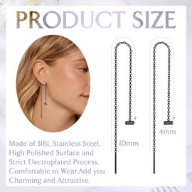 ORAZIO 6 Pairs Stainless Steel Chain Tassel Earrings for Women Lightweight Wave Threader Ball Dangle Drop Minimalist Chain Earrings Set Black Plated