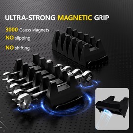 WAENLIR 12PCS Magnetic Modular Wrench Organizer Set-Tool Drawer Storage Rack with Metric&SAE Labels, Wrench Holder with Magnet, Perfect Tool Gift for Men, father, boyfriend, DIYers & Mechanics (Black)