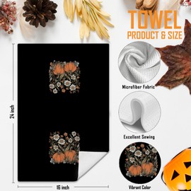 WARDOS Fall Pumpkin Kitchen Towels, Vintage Rustic Autumn Floral Pumpkin Decorative Hand Towels for Bathroom Kitchen, Cottagecore Fall Dish Tea Towel Drying Cloth, 16x24 Inch