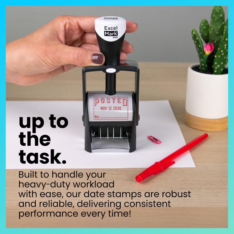 ExcelMark Heavy Duty Self-Inking Date Stamp (Red, Posted)