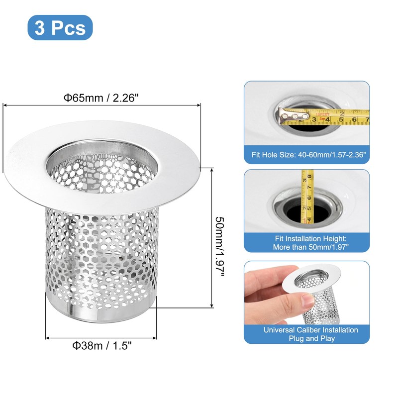 uxcell 2 Pack Shower Drain Strainer, 2" x 2.6" 304