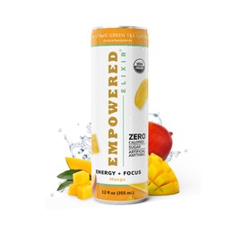 Organic Mango Energy & Focus Drink | Green Tea Extract (Natural Caffeine), L-Theanine, Ashwagandha, Electrolytes |12oz. Cans (Pack of 12)