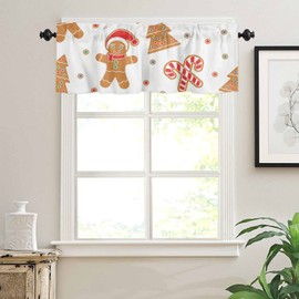 Cliduli Christmas Valance for Windows,Gingerbread Man Winter Window Treatments 1 Panel Short Curtains for Kitchen Windows Bathroom Bedroom,42 x 12 Inch