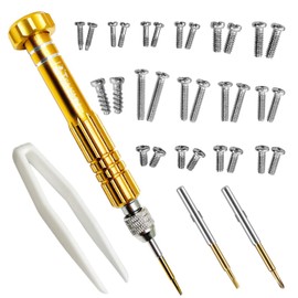 PTSLKHN Eye Glass Repairing Kit, S2 Steel Screwdriver with 15 Types of Screws, Precision Eyeglass Repair Tool Set (Gold2in1-screws)
