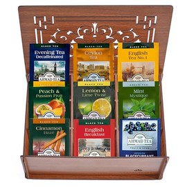 Ahmad Tea Bags Sampler Assortment in Wooden Gift Box Organizer Variety Pack (60 Count) 30 Flavors of Tea