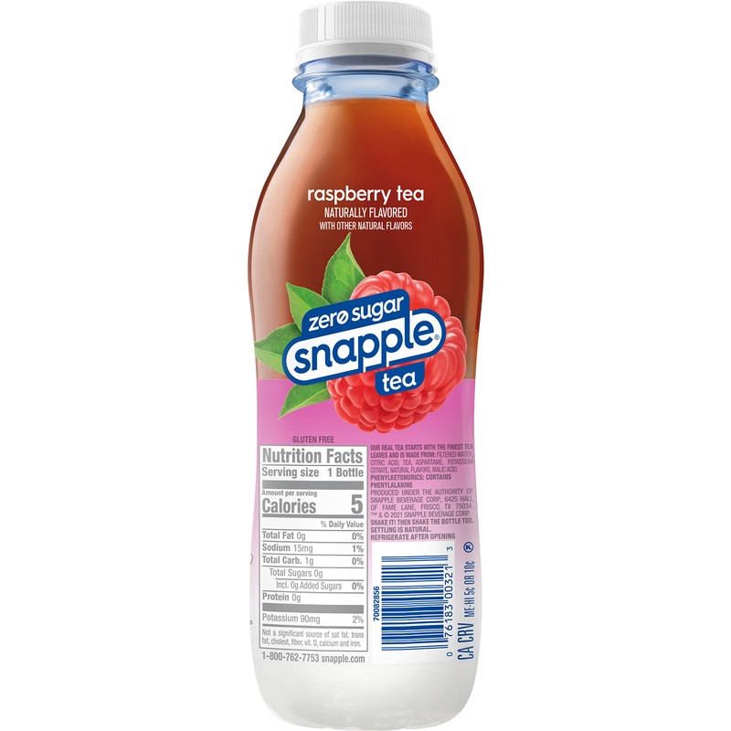 Snapple Zero Sugar Raspberry Tea, 16 fl oz recycled plastic