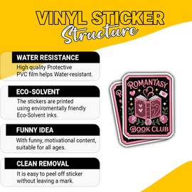 3 Pcs Romantasy Book Club Sticker – Fantasy Romance Reader Aesthetic Vinyl Decal Waterproof for Laptop, Kindle, Water Bottle, Notebook – Gift for Book Lovers, FAE Girl Readers – 3 Inch