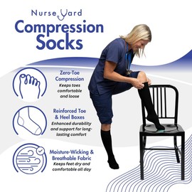Nurse Yard Compression Socks for Nurses - Women & Men - 20-30mmHg Graduated Compression, Zero-Toe Compression, For Medical Staff, Nursing, Athletic Support Such As Running, Cycling, Hiking - 1 Pair