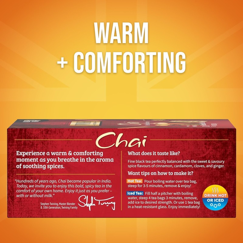 Twinings Chai Flavoured Black Tea 100 Count Individually Sealed Tea