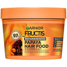 Garnier Fructis Papaya Hair Mask, Leave-In for Damaged Hair and More Suppleness, Repairing and Regenerating, Vegan Formula, No Silicones, Hair Food, 3-in-1, 400 ml